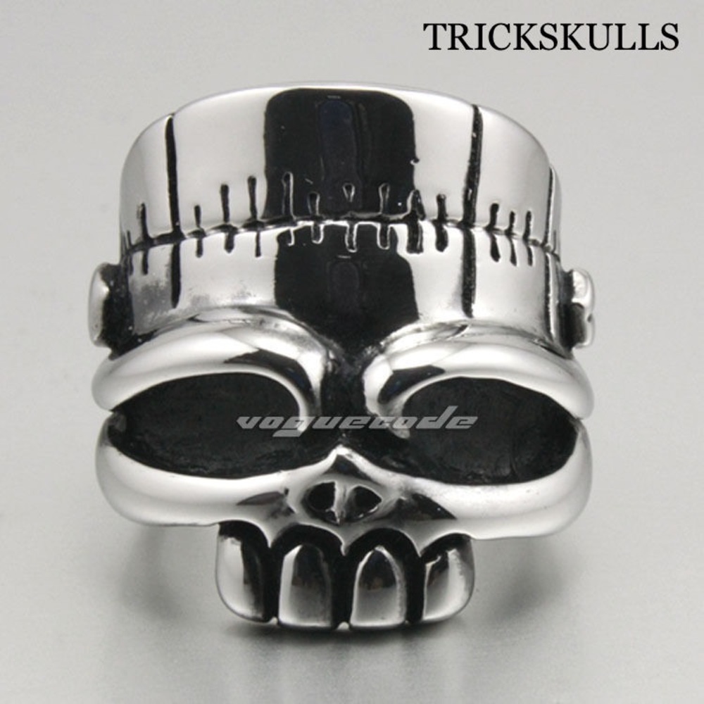Silver Stainless Frankenstein Bart Simpson Skull Head Ring Modern Artisan Sz 10